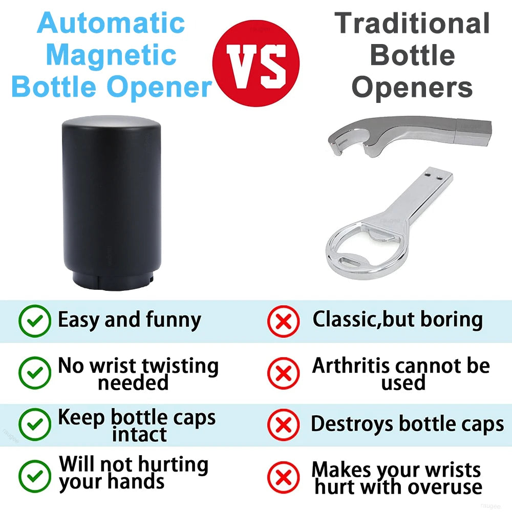 Magnetic Automatic Beer Bottle Opener Portable Push Down Beer Corkscrew Quick Bottle Cap Opener for Bars Home Beer Bottle Opener