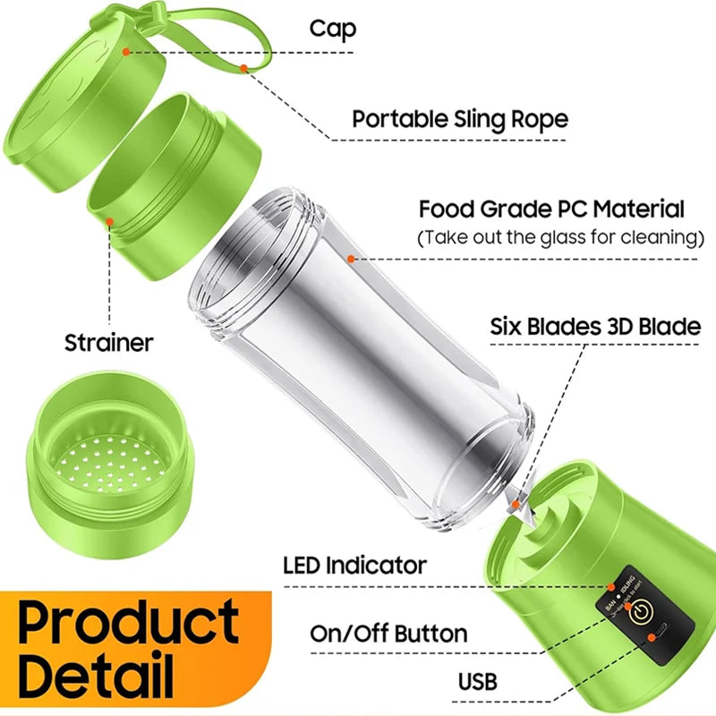 380ml Household Juice Mixer Mini Electric Juicer USB Rechargeable Smoothie Smoothie Shake Mixer Outdoor Picnic Portable Juicer