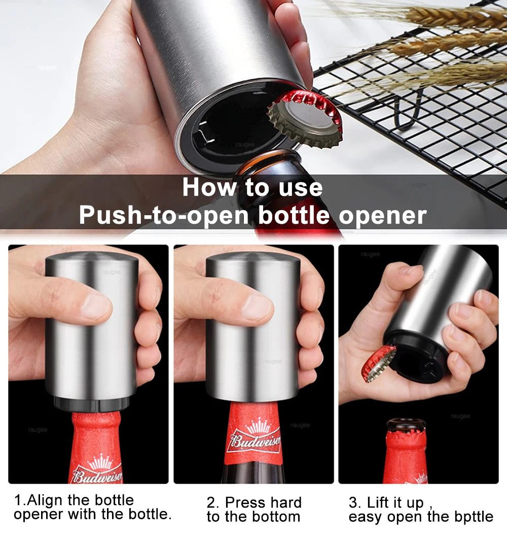 Magnetic Automatic Beer Bottle Opener Portable Push Down Beer Corkscrew Quick Bottle Cap Opener for Bars Home Beer Bottle Opener
