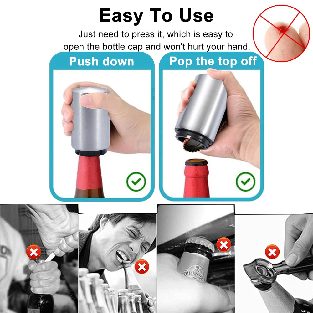 Magnetic Automatic Beer Bottle Opener Portable Push Down Beer Corkscrew Quick Bottle Cap Opener for Bars Home Beer Bottle Opener