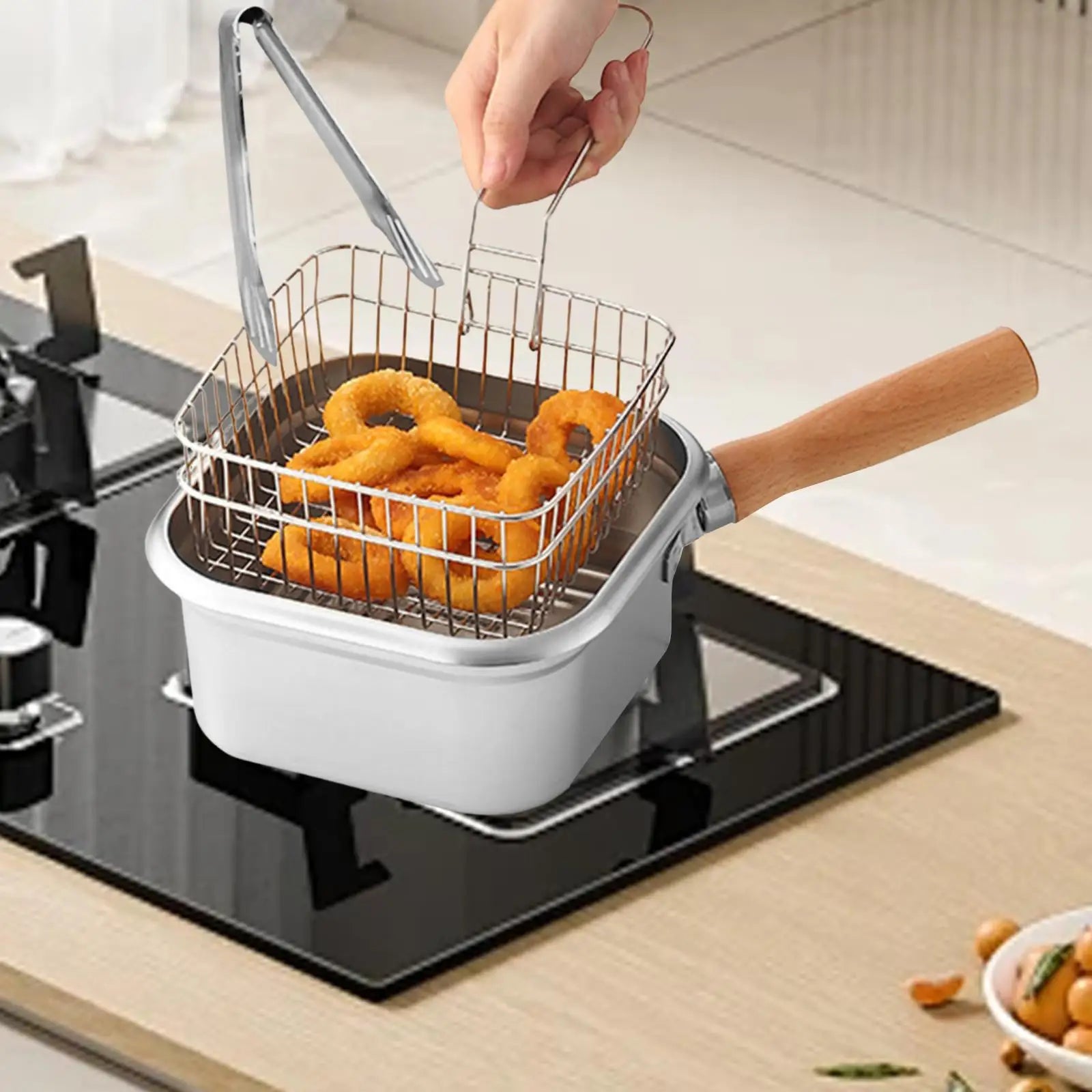 Small Deep Fryer Pot Portable Multipurpose 2500ml Comfortable Handle Stainless Steel Cooking Pot for Stock Chicken Fries